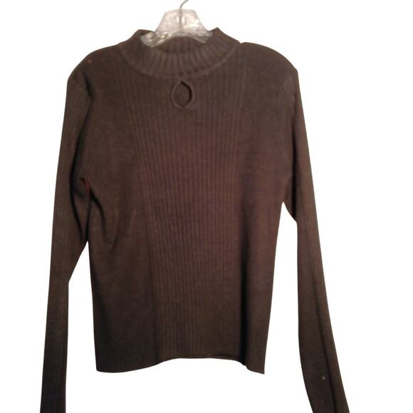 EUC Fiorlini International Sz L Black Mock Turtleneck Sweater Ribbed Keyhole - Picture 1 of 5